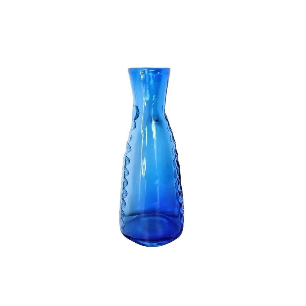 Vintage Blenko Aqua Blue Mouth Blown Handcrafted Turquoise Vase Has Label
